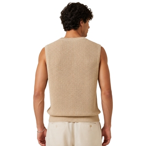 Gilet en tricot beige pour homme, col en V, sans manches, pull léger et doux, décontracté, mode, logo personnalisé, fabricant OEM - Product Image 2