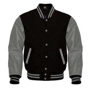 Veste de baseball vintage pour homme avec logo personnalisé, col montant, manches en cuir, broderie, style Letterman, automne, noir - Product Image 6