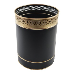 Boîte de rangement en métal noir et doré de forme ronde pour vêtements, jouets, autres articles, avec motif décoratif, poubelle - Product Image 1