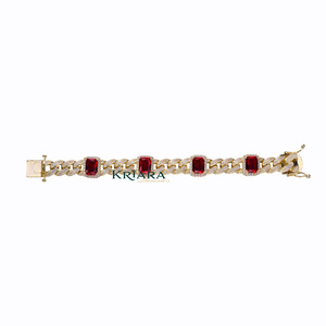 925 Gold Plated Moissanite Cuban <b>Bracelet</b> Emerald Cut <b>Red</b> Stone Bezel Setting Unisex Luxury Chain <b>Bracelet</b> - Product Image 4