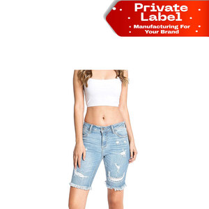Shorts de mezclilla para mujer de diseño personalizado, de cintura alta, rasgados, estilo vintage, precio al por mayor, shorts de mezclilla rasgados a la moda para mujer, personalizados - Product Image 1