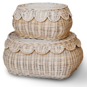 Stylish scalloped laundry baskets rattan storage basket with lid natural fiber <b>container</b> <b>box</b> - Product Image 1