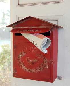 Customizable Red Mailbox <b>Wall</b> Mount Rustic Post Box Christmas Decoration Durable Designs <b>Letter</b> Newspaer Receiving Mailbox - Product Image 4