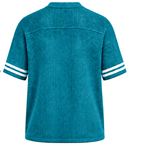 Camiseta Deportiva Azul Turquesa Personalizada, Tejida, Cuello en V, Manga Corta, a Rayas, Transpirable, Holgada, Informal, para Equipos Deportivos - Product Image 2