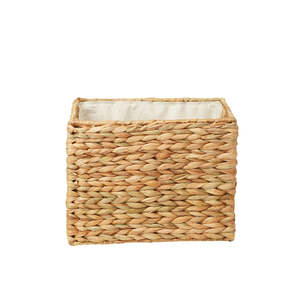 Panier de rangement carré en jacinthe d'eau naturelle tressé à la main, écologique, avec doublure en tissu et poignées intégrées pour l'organisation des étagères - Product Image 2