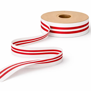 Neelkamal Industries Double Face Red White Stripe 20MM Woven Polyester Ribbon Decorative Gift Wrapping Garment Trim <b>Packaging</b> - Product Image 1