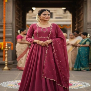 Vestido étnico de alta calidad en seda Vichitra con trabajo manual y dupatta con lentejuelas, fabricado en Surat. - Product Image 1