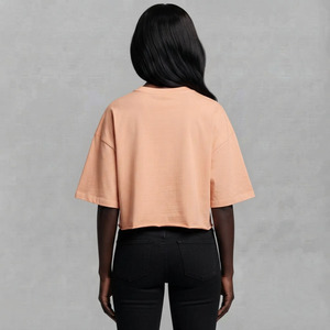 T-shirt court vintage pour femme, col rond, épaules tombantes, couleur unie, logo imprimé, coupe classique, 100 % coton, idéal pour l'été - Product Image 2