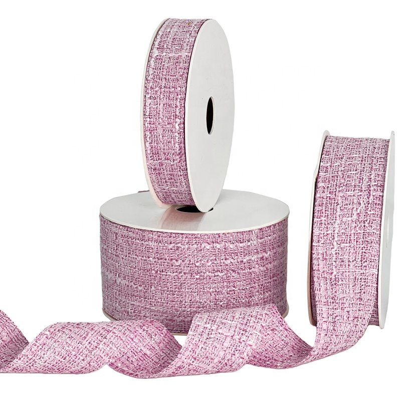 Luxury Pink Boucle Ribbon 1 Inch Wide Textured Woven Trim Elegant Tweed Crafting Ribbon Gift Wrapping