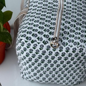 Floral Print Cotton <b>Duffel</b> <b>Bag</b> With Striped Handles Zipper Closure Large Capacity Weekender Travel <b>Bag</b> Shopper Trendy Weekender - Product Image 6