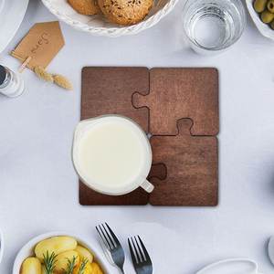 Wood Puzzle Coaster High Quality Custom Wooden Jigsaw Puzzle Sublimation Coaster 4 Pieces For Hotel Home <b>Bar</b> <b>Mat</b> & Pads - Product Image 5