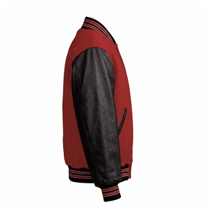 Veste universitaire en laine rouge pour homme avec manches en cuir noir, style preppy, col rabattu, fermeture boutonnée, vêtement d'automne - Product Image 2