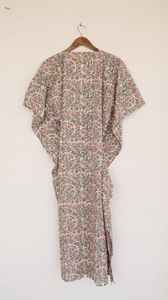 Boho Floral Cotton <b>Kaftan</b> Dress Hand Block Printed Lounge Wear - Product Image 3