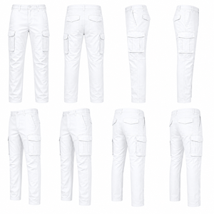 <b>Men</b> <b>White</b> Cargo Pants Straight Fit Multi Pocket Bonded Fabric Casual Workwear <b>Trousers</b> Breathable Midweight Autumn Street - Product Image 4