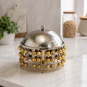 Retro Iron Wire Mesh Serving Casserole with Stainless Steel Hammered Hotpot | Food <b>Warmer</b> for <b>Buffet</b> Catering Dining & Events - Product Image 5