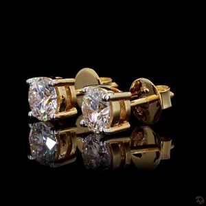 Pendientes de Diamantes Redondos Cultivados en Laboratorio para Mujer, Oro Sólido de 18K, Engaste Tipo Canasta, Finos, Brillantes, Regalo para Novias - Product Image 3