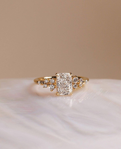 <b>Cushion</b> Cut Moissanite <b>Ring</b> with Side Stones 18K Gold Plated Engagement <b>Ring</b> Vintage Cluster <b>Wedding</b> <b>Ring</b> for Women - Product Image 1