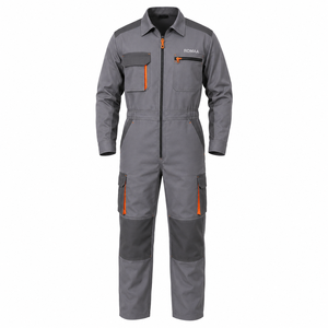 Grey Charcoal Orange Industrial Work Coverall Heavy Duty Mechanic Overall with Cargo Pockets Reinforced <b>Knees</b> Front Zipper - Product Image 1