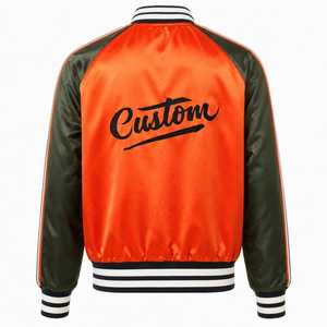 Chaqueta Bomber Naranja Personalizada para Hombre con Logotipo Bordado en la Parte Delantera, Estilo Casual Urbano, Ropa de Invierno, Forro de Satén de Poliéster, Tipo Pullover - Product Image 4