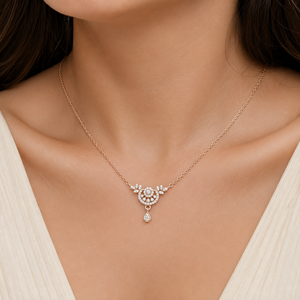 Collier en or rose 14 carats avec pendentif en diamant de laboratoire taille brillant rond, cadeau romantique pour mariage et fiançailles, bijoux pour femmes - Product Image 1