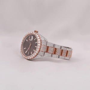 Montre-bracelet de luxe en acier inoxydable pour homme et femme, entièrement sertie de diamants, mouvement à quartz, style hip-hop, importée d'Inde - Product Image 2