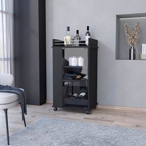 Salice Park Black Bar Cart con porta di vetro portabottiglie e ruote per bevande set di servizio - Product Image 1