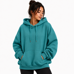 Hoodie surdimensionné personnalisé en coton avec impression en relief, style streetwear, coupe décontractée, broderie unie pour hommes et femmes - Product Image 2