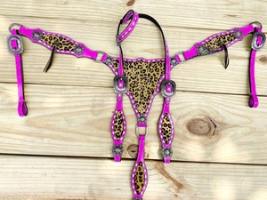 Ensemble complet de clous de cheval multicolores frais Headstall plaque de poitrine en cuir véritable léger saisonnier équipement de débarrasser les chevaux - Product Image 4