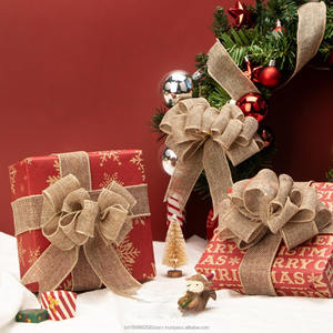 100% Jute Eco-Friendly Durable Burlap Wired Edge Ribbon 1-1/2 Inch X 10 Meters Natural <b>Big</b> <b>Bow</b> Wreath Tree Outdoor Decoration - Product Image 5