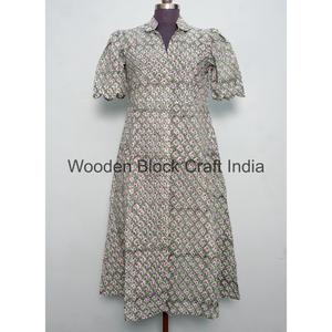 Vestido Midi Elegante de Manga Corta con Estampado Floral para Mujer, Estilo Casual Vintage, 100% Algodón, Cintura Natural con Cinturón, Transpirable y Lavable - Product Image 1