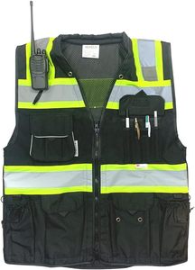 Reflective Safety Vest High Quality Low MOQ 100% Polyester Knitted and Mesh Comfortable Safety Vest Workwear <b>Black</b> Safety Vest - Product Image 5