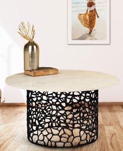 Contemporary Round Marble Top <b>Console</b> Table With <b>Black</b> Metal Pedestal Base Modern Living Room Furniture Handmade Design - Product Image 3