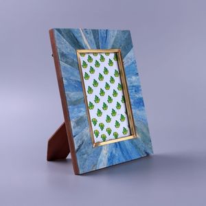 Luxurious Blue Resin <b>Picture</b> Display <b>Frame</b> with MDF Resin Inlay and Brass Trim for Elegant Tabletop Home Decoration - Product Image 1