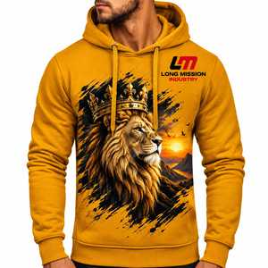 Sudadera con Capucha para Hombre Long Mission Industry, Estampado de Corona de León Dorado, Ropa Casual de Invierno, Corte Regular, Tejido de Algodón, Servicio OEM - Product Image 1