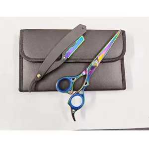 Ensemble de ciseaux professionnels pour coiffeur, ciseaux à effiler, lames affûtées, revêtement multicolore, poignées en acier inoxydable 4Cr13, ANAAIF ENTERPRISES - Product Image 4