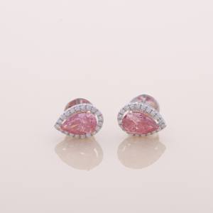 Pendientes de Plata de Ley 925 con Diamante Rosa Corte Pera de 1.73ct y Halo, Cierre de Rosca - Product Image 6