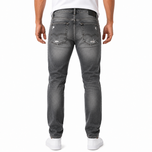 Jean en denim noir délavé pour homme, coupe droite, en coton, décontracté, séchage rapide, respirant, taille mi-haute, OEM ODM, vente en gros - Product Image 2