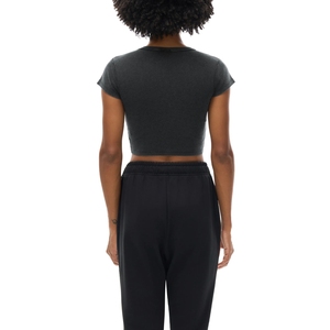 T-shirt court noir ajusté pour femme, à manches courtes, en coton délavé vintage, basique et décontracté, vente en gros - Product Image 2