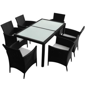 Juego de comedor de patio negro de ratán polivinílico de 7 piezas con cojines para uso en el jardín - Product Image 2