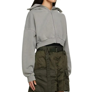 Sweat à capuche vintage en coton délavé pour femme, style streetwear, personnalisé, zippé, hiver, broderie 3D, imprimé, en molleton tricoté - Product Image 2