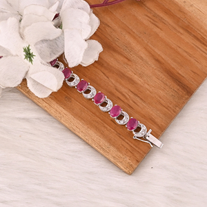 Elegant <b>Glass</b> Filled Ruby & CZ Bracelet in 925 Sterling Silver Handmade Luxury Fashion Jewelry for Unisex - Product Image 2