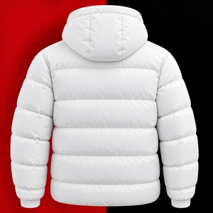<b>White</b> Hooded <b>Puffer</b> <b>Jacket</b> <b>Men</b> Down Alternative Winter Coat Zip Up Regular Fit With Pockets - Product Image 4