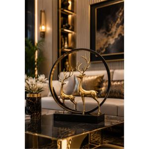 Sculpture Moderne Abstraite de Cerf Doré en Métal avec Cadre Rond, Figurine de Luxe pour Bureau, Décoration Intérieure, Pièce Maîtresse d'Hôtel (Vente en Gros) - Product Image 1