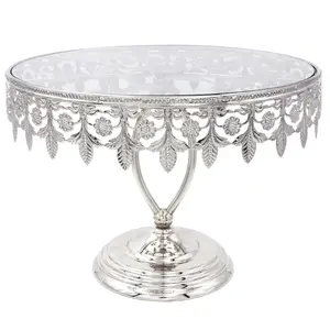 Shiny Silver Color Double Bar Uniquely Structured With Mirror Top Cake Stand Superfine Top Trending Quality Cake Display Stand