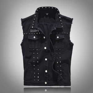 Men'S Style <b>Denim</b> Vest Heavy Metal Sleeveless Jean <b>Jackets</b> Heavy <b>Denim</b> Metal Hiphop <b>Jackets</b> for Men - Product Image 3