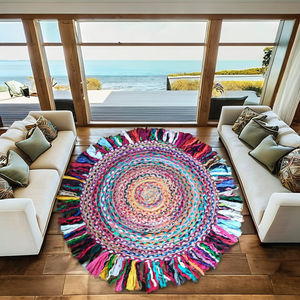 <b>Large</b> Size Medium Pile Eco Friendly Washable Recycled Jute Floor <b>Rugs</b> Made Fabric Straps <b>Living</b> <b>Room</b> Bedroom Use Custom Size - Product Image 4