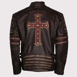 Rider Vintage Café Racer Distressed Brown <b>Leather</b> <b>Jacket</b> for Men - <b>Retro</b> Biker Style - Product Image 3