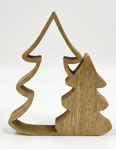 Décoration de table de Noël en bois, motif à carreaux écossais, sculpture décorative en bois de manguier naturel pour cheminée de Noël - Product Image 6