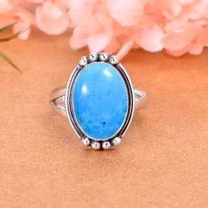 Magnesite Turquoise Ring 925 Sterling <b>Silver</b> Adjustable Handmade Gemstone Jewelry Luxury Statement Ring - Product Image 1