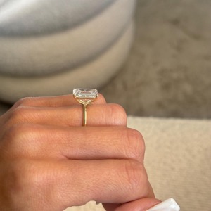 Emerald Cut Diamond Engagement Ring 18K Solid Gold Prong Setting Classic Style Women's Fine Jewelry - Product Image 5